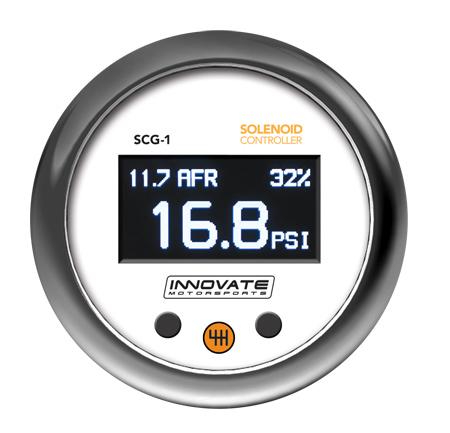 Innovate Motorsports SCG-1 boost controller and wideband gauge kit with control unit and sensor display in a close-up view.