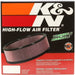 K&N Engineering oval drop-in air filter with 11.5-inch length, 8.125-inch width, and 2-inch height for vehicle airflow.