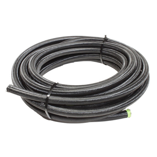 Black Snow Performance Snow 8AN braided stainless PTFE hose for injection pump systems, 30ft length.