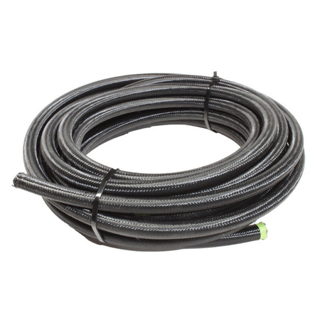 Black Snow Performance Snow 8AN braided stainless PTFE hose for injection pump systems, 30ft length.