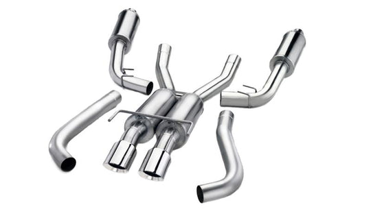 CORSA Performance axle-back sport exhaust system with dual tips, metal pipes, and polished finish on a car.