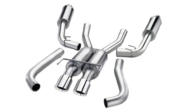 Polished CORSA Performance Catback exhaust system for Chevrolet Camaro SS 2011-2015 with 6.2L V8 engine and manual transmission.
