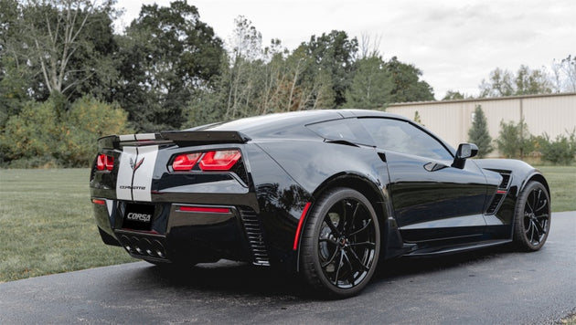 CORSA Performance axle back exhaust for Chevrolet Corvette C7 2014-2019 with dual NPP valves and quad black tips, sporty upgrade.