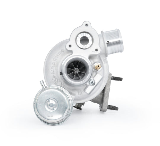 Garrett PowerMax Turbo Upgrade Kit for Fiat Abarth 500 1.4L engine, includes turbocharger components and hardware.