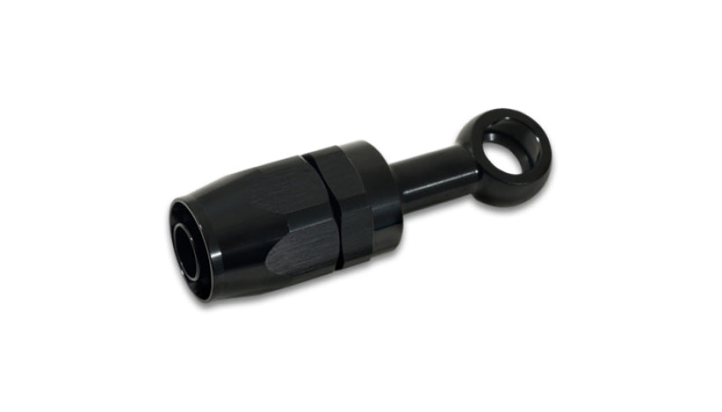 Vibrant Single -6AN x 8mm ID banjo to hose end aluminum fitting with threaded banjo and hose connection for automotive use.