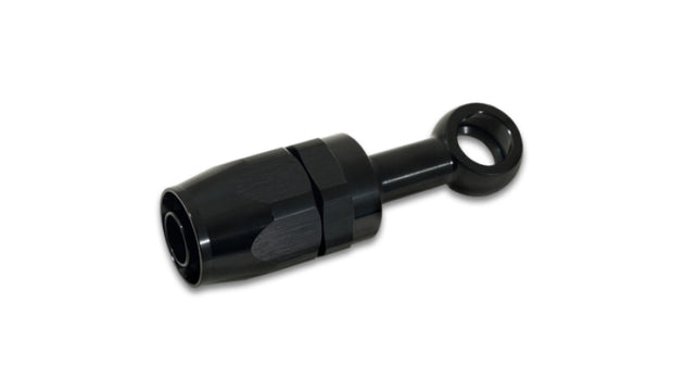 Vibrant Banjo Hose End Fitting -6AN for automotive fuel or oil lines, with metallic finish and detailed threading visible.