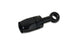 Vibrant black aluminum -8AN banjo hose end fitting with M10 or 3/8 inch banjo bolt for hydraulic or fuel line connections.