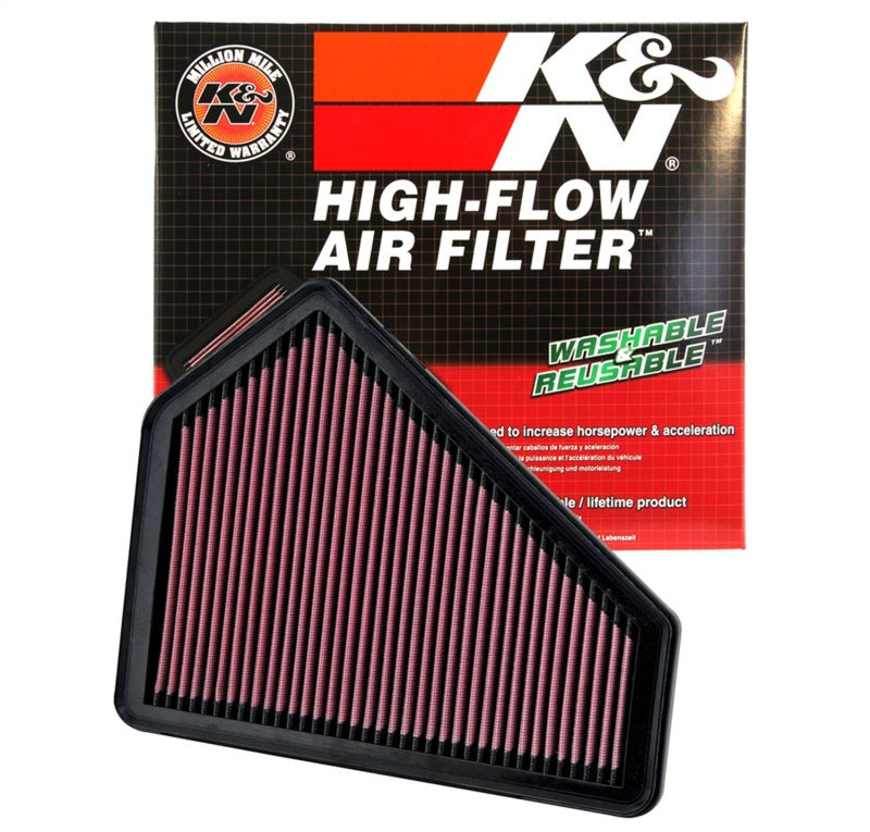 K&N Engineering replacement air filter for Cadillac CTS/CTS-V 3.6L V6 engine, drop-in design, visible filter material and frame.