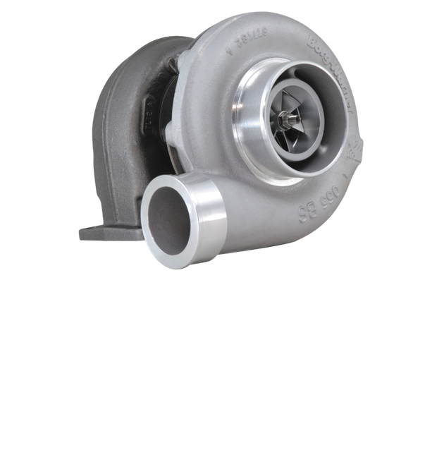 BorgWarner SuperCore Assembly SX-E S300SX-E turbocharger core with 69mm inducer and 91mm exducer, detailed metal turbine wheel.