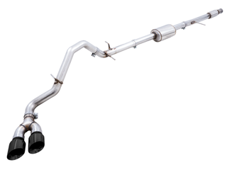 AWE Tuning 4th Gen GM 1500 5.3L catback dual side exit exhaust with diamond tips on a flat bumper truck.