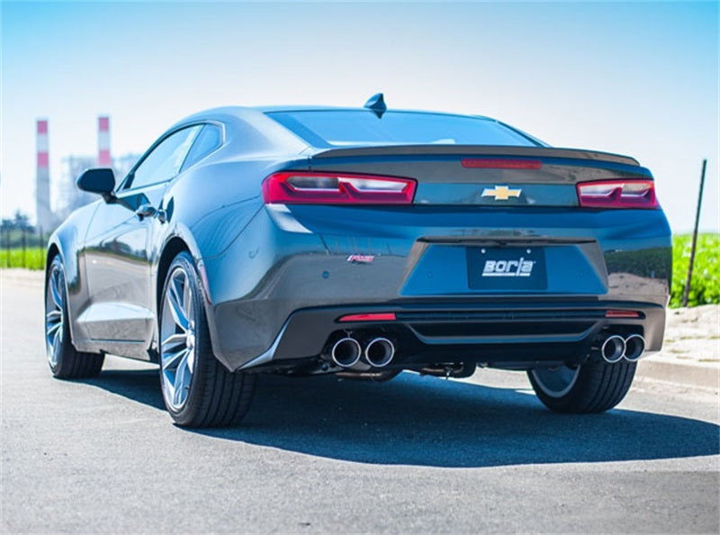 Borla axle back exhaust for 2016 Chevy Camaro V6, rear section with polished tips and dual exhaust outlets, no dual mode valves