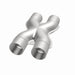MagnaFlow Smooth Trans X 2.5/2.5 X 12 stainless steel X pipe for exhaust systems, showcasing its polished metal finish.