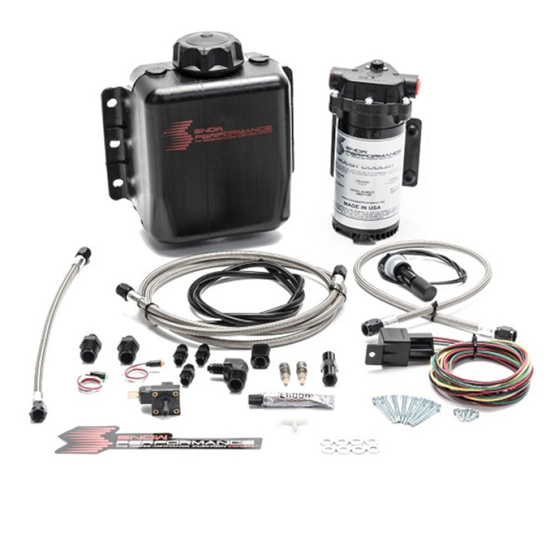 Snow Performance Stage 1 Boost Cooler water methanol injection kit with stainless steel braided line and 4AN fittings.