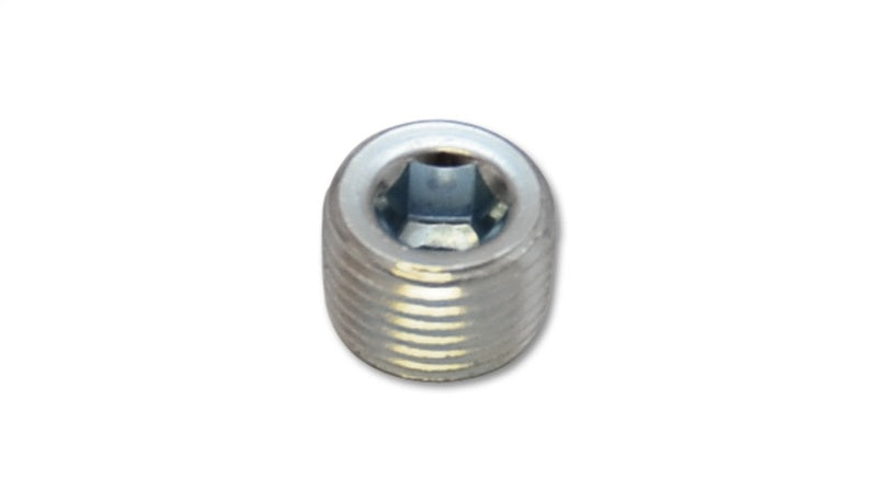 Vibrant zinc-plated mild steel 1/8in NPT male plug fitting for EGT weld bungs, durable and corrosion-resistant.