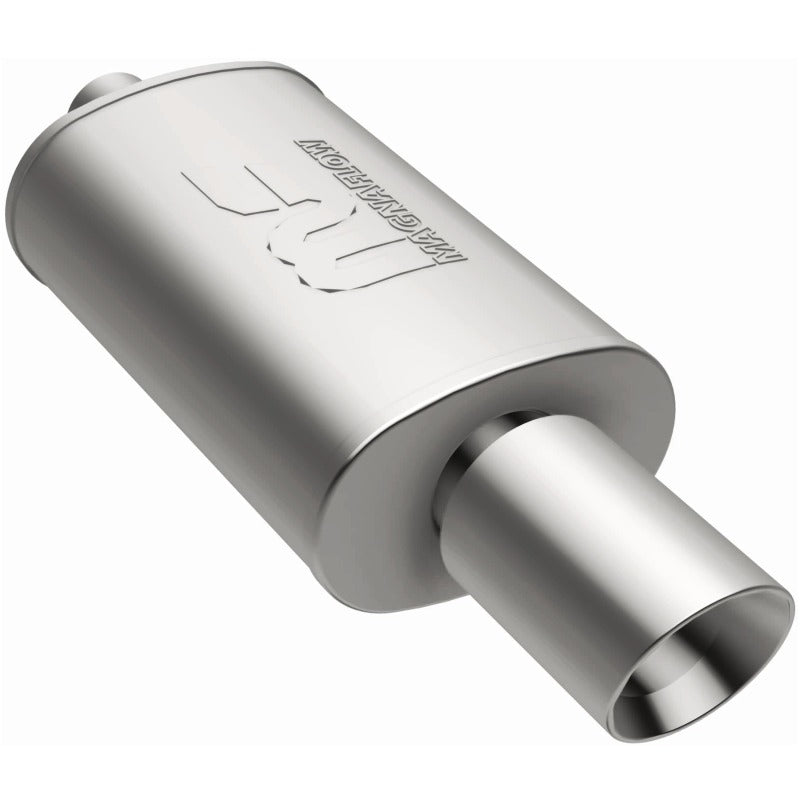 MagnaFlow muffler with tip, model RS 14X5X8, featuring 2.25/4 inlet/outlet diameters, car exhaust system component.