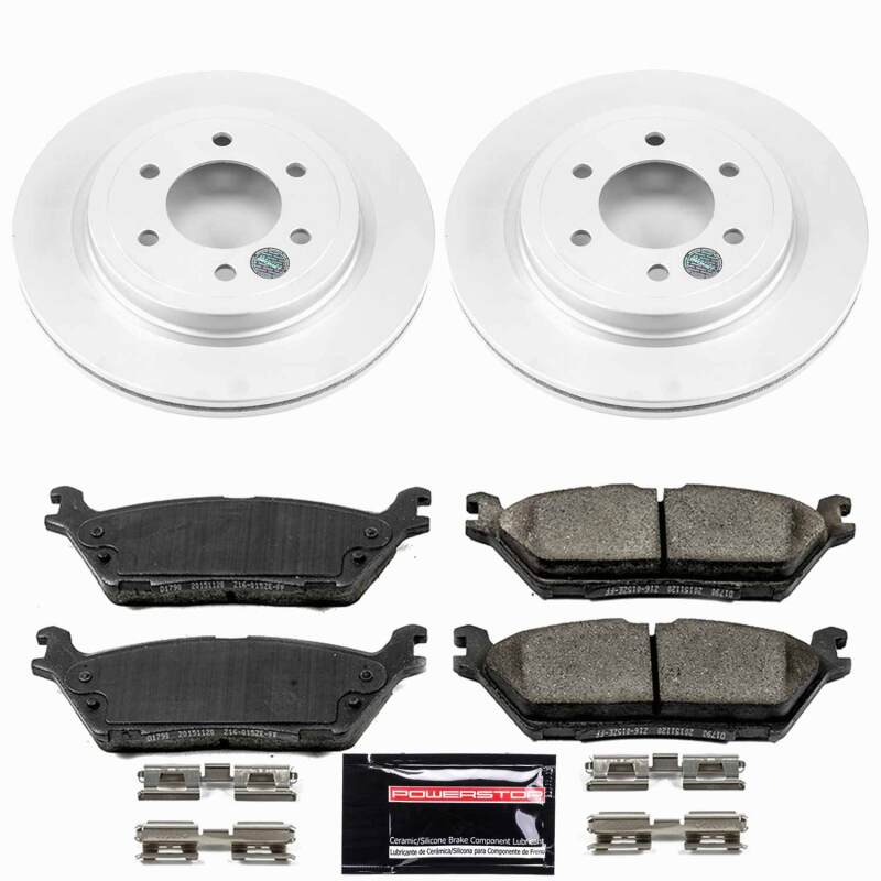 PowerStop rear Z23 coated brake kit for Ford Expedition 2018-2021, showing brake rotors and pads installed on vehicle.