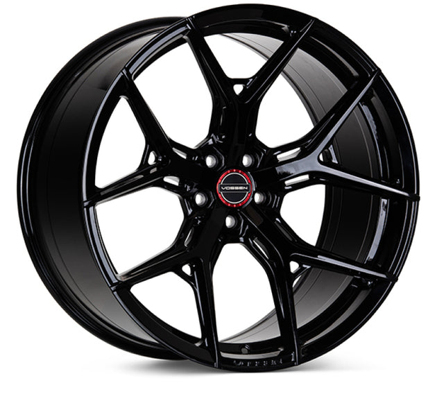 Vossen HF-5 21-inch forged gloss black wheel with 5x112 bolt pattern, 9-inch width, ET32 offset, flat face design