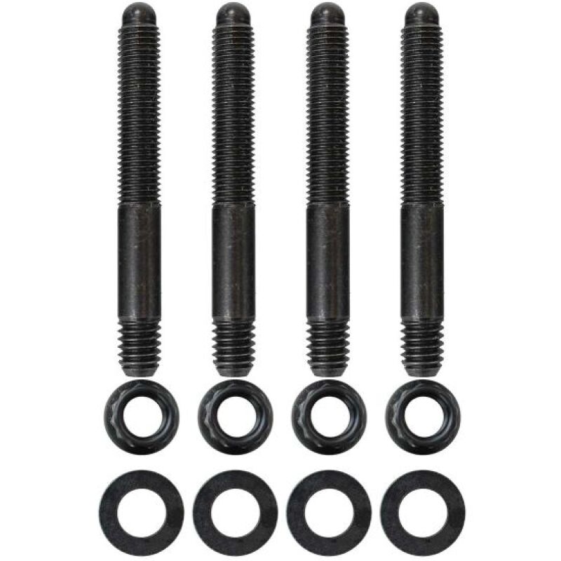 Moroso carburetor stud kit with 5/16 inch-24 x 2.5 inch 12-point nuts, durable fittings for engine carburetor installation.