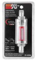 K&N 5/16in x 3/8in universal replacement inline fuel filter installed in a vehicle's fuel line.
