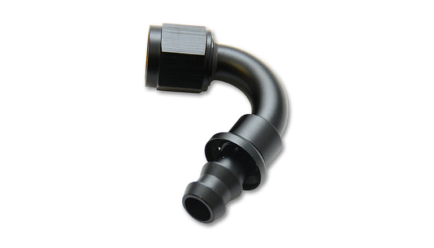 Vibrant 120-degree push-on hose end elbow fitting for -8AN hoses, durable automotive fluid connection fitting.