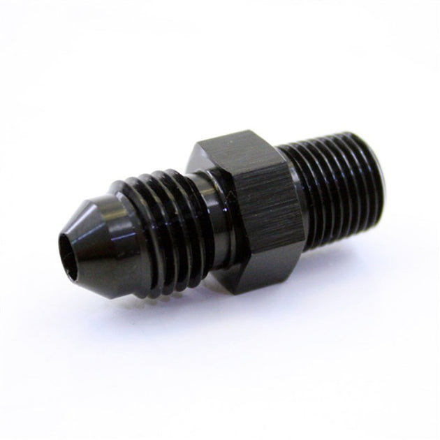 Nitrous Express 4AN to 1/8 NPT straight fitting for fuel and nitrous lines, durable metal construction.