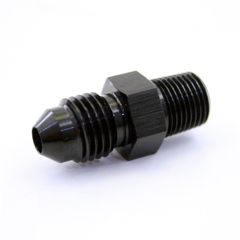 Nitrous Express 4AN to 1/8 NPT straight fitting for fuel and nitrous lines, durable metal construction.