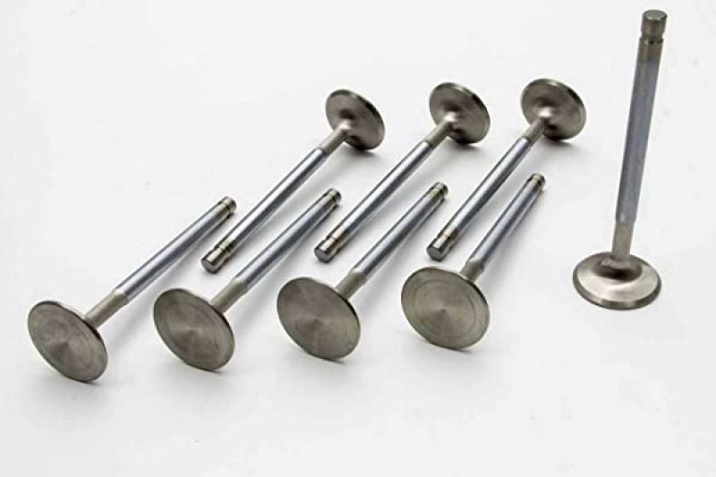 Set of 8 Manley Performance Chevy LT-1 6.2L exhaust valves with 1.590-inch head diameter, designed for Pro Flo and Severe Duty engines.
