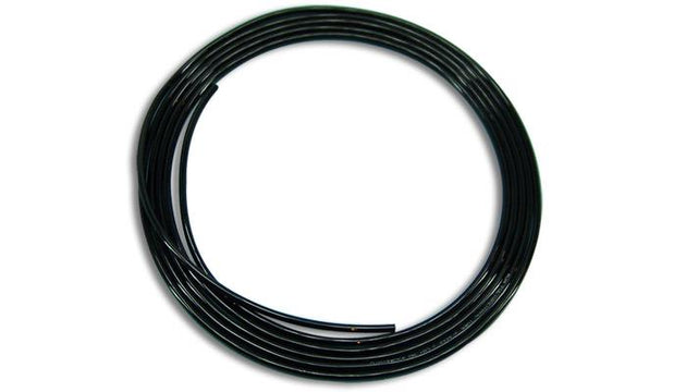 Black Vibrant 3/8 inch polyethylene tubing, 10-foot length, flexible hose for fluid transfer or irrigation applications.