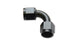 Vibrant black -4AN female 90-degree union adapter fitting with anodized finish, designed for high-performance fluid connections.