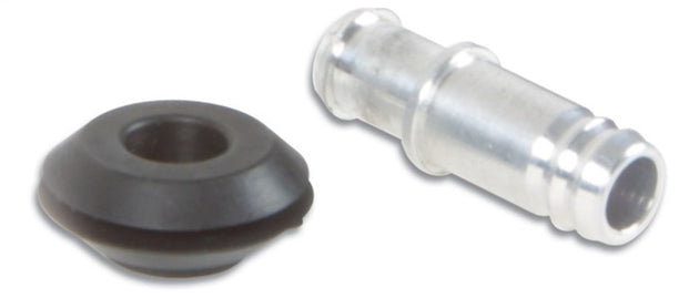 Vibrant 10mm aluminum vacuum hose fitting with rubber grommet, used for automotive or industrial vacuum hose connections.