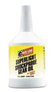 Red Line SuperLight ShockProof Gear Oil quart bottle, orange and black packaging, with product label visible.