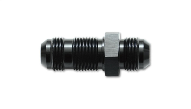 Vibrant aluminum -12AN flare straight bulkhead adapter fitting, showcasing the durable, bright finish and precise fitting design.