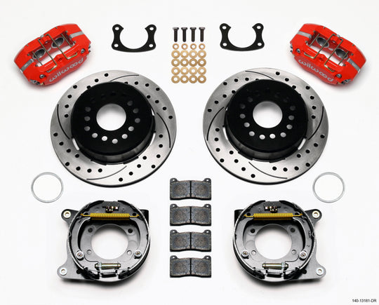 Wilwood Dynapro lug mount power stop big brake kit with drilled red calipers for Ford vehicles, 2.50-inch offset, front or rear installation