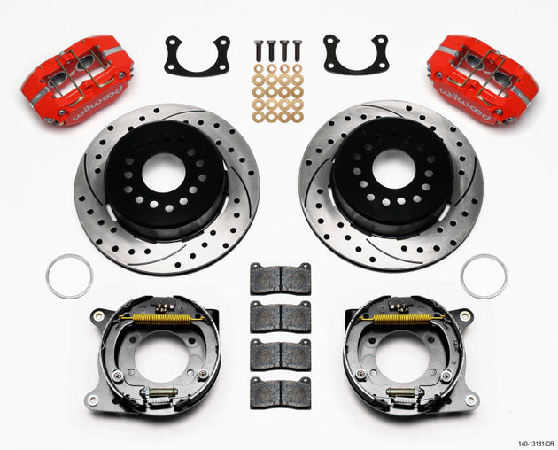 Wilwood Dynapro lug mount power stop big brake kit with drilled red calipers for Ford vehicles, 2.50-inch offset, front or rear installation