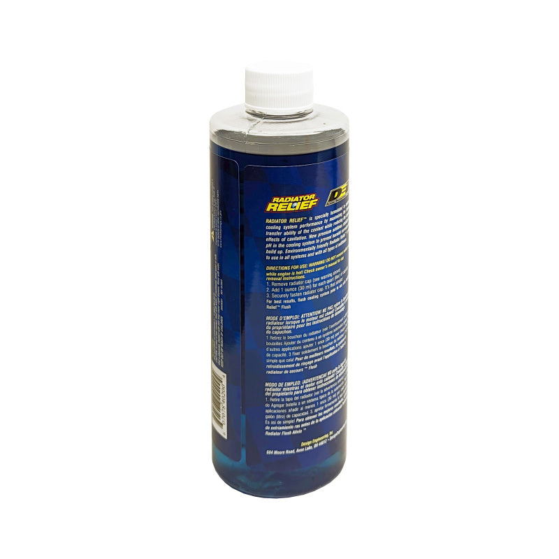 DEI Radiator Relief 16oz coolant bottle, automotive cooling system additive for preventing overheating and maintaining engine temperature