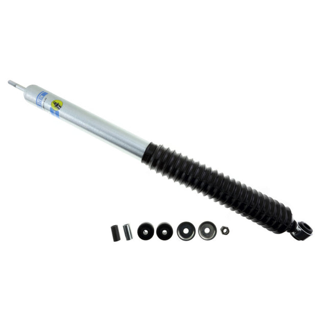 Bilstein 5125 Series lifted truck shock absorber in black with metal mounting components, designed for off-road vehicle suspension.