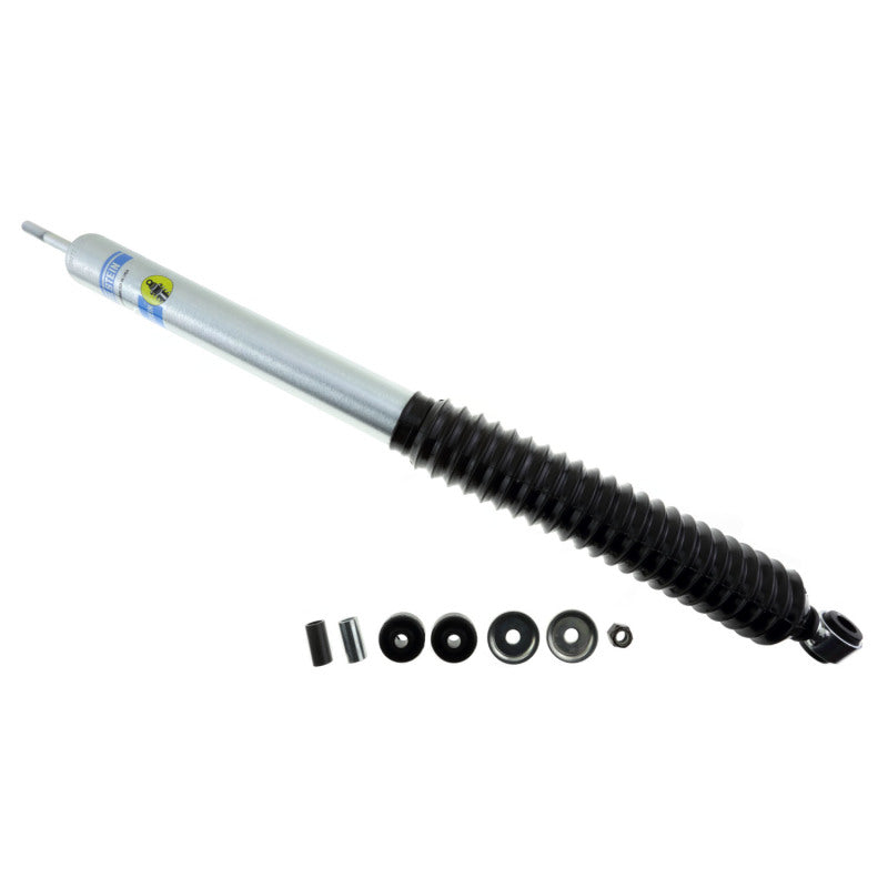 Bilstein 5125 Series lifted truck shock absorber in black with metal mounting components, designed for off-road vehicle suspension.