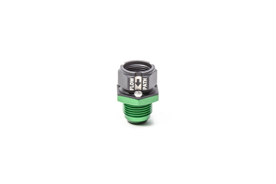 Radium Engineering universal check valve fitting with metal body and inlet/outlet ports, designed for automotive fluid systems.