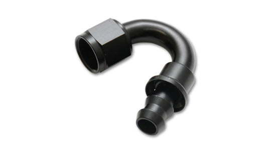 Vibrant -12AN push-on 150-degree hose end fitting with bright metallic finish, designed for high-performance automotive fluid connections.