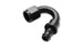 Vibrant -10AN push-on 150-degree hose end fitting shown in black with metal clamp for high-performance fluid connections.