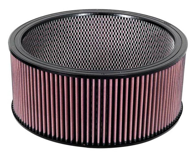 K&N Engineering 14-inch OD custom drop-in air filter with 12-inch ID and 6-inch height, designed for vehicle engine air intake.