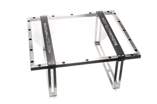 Radium Engineering 22-gallon fuel cell weld-in cage for fuel tanks, showcasing the sturdy metal construction and weld-in design.