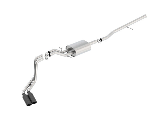 Borla S-Type Cat-Back exhaust system for 2014-2015 Sierra 1500 with short bed, side exit black tips, standard cab and 143.5-inch wheelbase