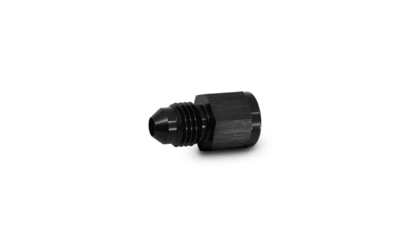 Vibrant 1/8in NPT female to -4AN male flare adapter fitting for hydraulic and fuel line connections.