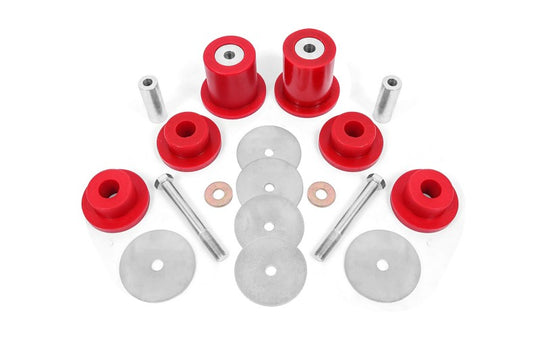 Red BMR Suspension differential lockout bushing kit for 2015-18 Challenger, featuring durable rubber bushings for improved performance.