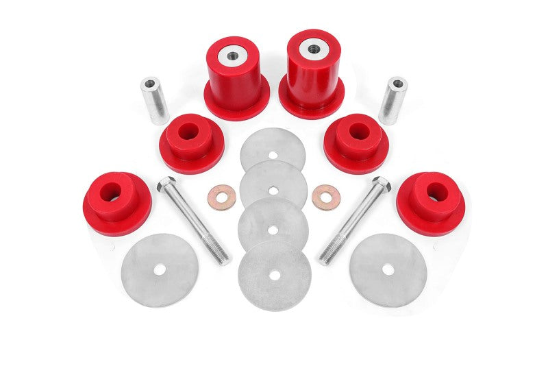 Red BMR Suspension differential lockout bushing kit for 2015-18 Challenger, featuring durable rubber bushings for improved performance.