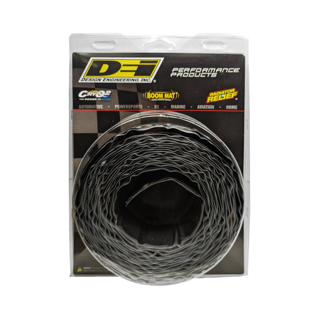 DEI Boom Mat Damping Tape thermal wrap, 2-inch by 20-foot roll, shown in a close-up view of the black damping tape roll.