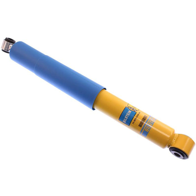 Bilstein 4600 Series 14 Chevy Silverado and GMC Sierra 1500 rear 46mm monotube shock absorber, black metal with mounting components.