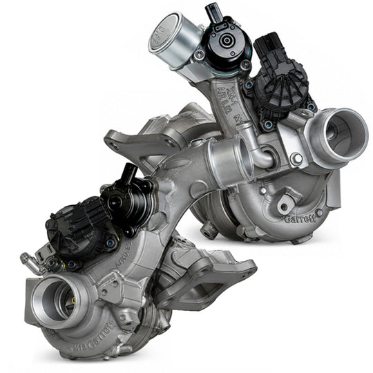 Garrett Powermax Turbochargers for Nissan 400Z 3.0L, left and right side, high-performance turbochargers for enhanced engine power.