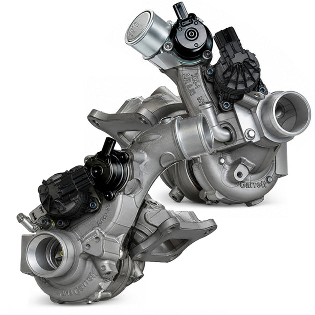 Garrett Powermax Turbochargers for Nissan 400Z 3.0L, left and right side, high-performance turbochargers for enhanced engine power.